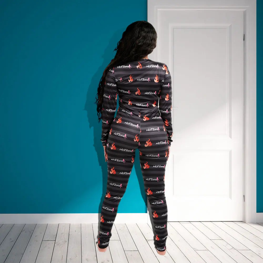 Onesie Women Fashion Love Heart Print Button Women Jumpsuit Sexy V-Neck Winter Long Sleeve Pijamas Valentines Day Gift Sleepwear