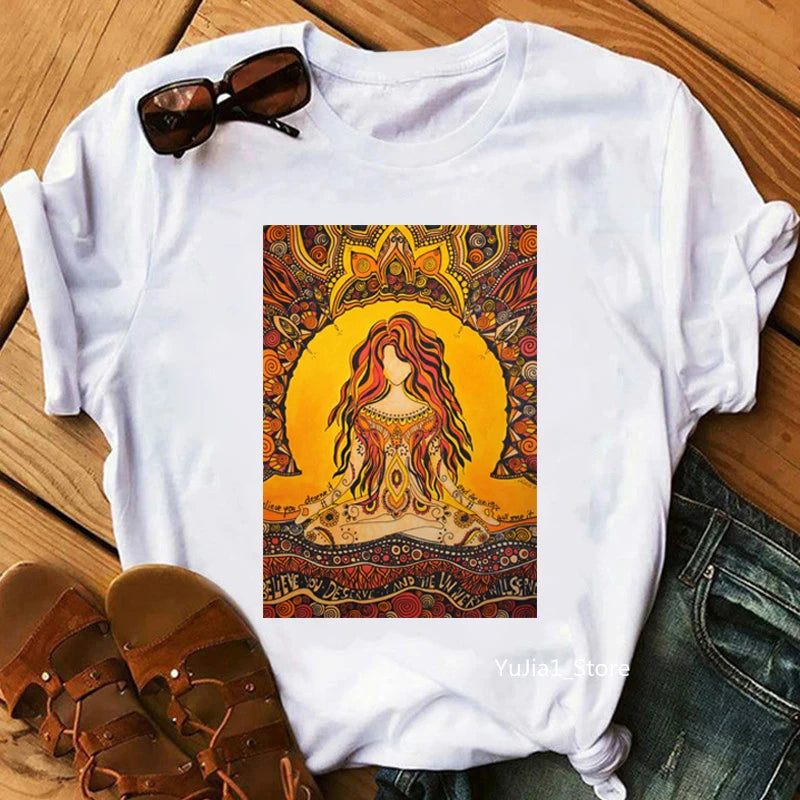 Summer Tops Tee shirt Streetwear Harajuku Style Funny Woman T Shirt Kawaii Yo Ga Buddha Mandala Print Female Tshirt streetwear