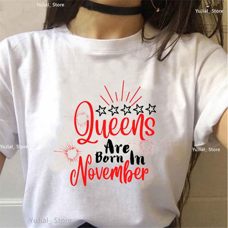Fashion Leopard High Shoe Graphic Print Tshirt Women This Queen Was Born In November/December/January/February T Shirt Femme