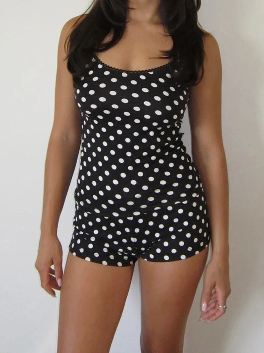 Dot Print Basic Halter Tops Short Women’s Sets Simple Cute Causal 2024s Trendy Clothing Fashion Slim