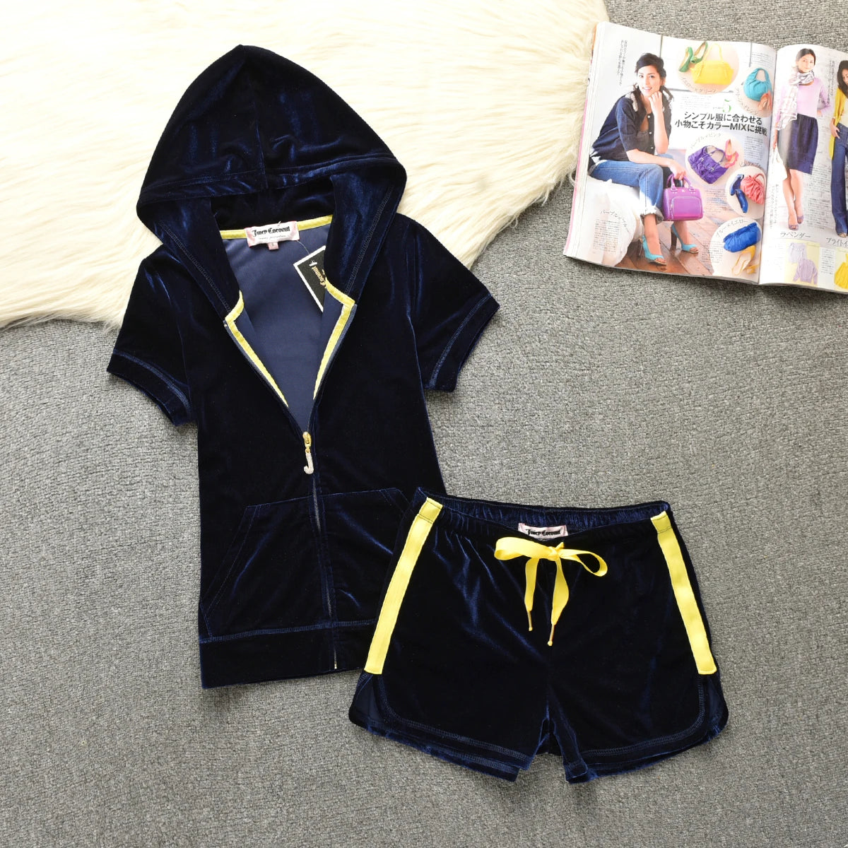Velvet Velour Shorts Tracksuit Two Piece Sets Women Outfit Short Sleeve Top and Short Sets Elegant Women's Sets