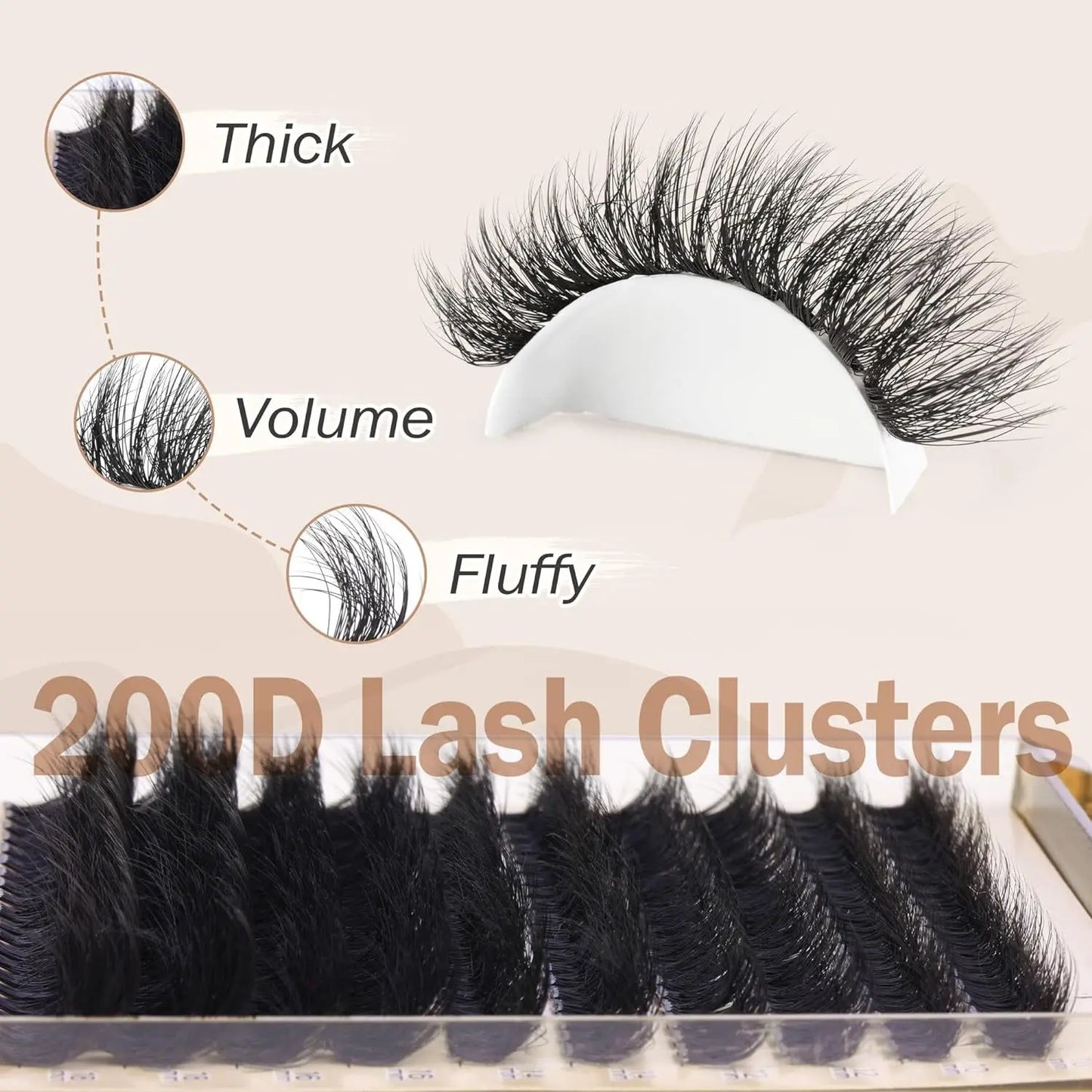 200pcs Individual Lashes 10-18mm 200D Fluffy Thick Lashes Natural Look Mixed DIY Eyelash Extension Volume Lash Clusters Makeup