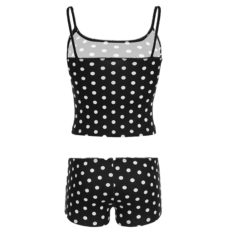 Dot Print Basic Halter Tops Short Women’s Sets Simple Cute Causal 2024s Trendy Clothing Fashion Slim