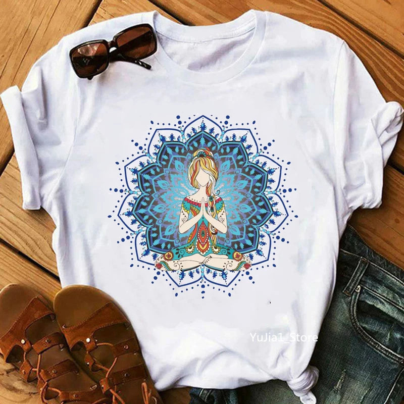 Summer Tops Tee shirt Streetwear Harajuku Style Funny Woman T Shirt Kawaii Yo Ga Buddha Mandala Print Female Tshirt streetwear