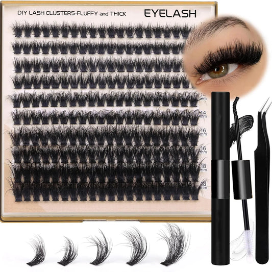 200pcs Individual Lashes 10-18mm 200D Fluffy Thick Lashes Natural Look Mixed DIY Eyelash Extension Volume Lash Clusters Makeup