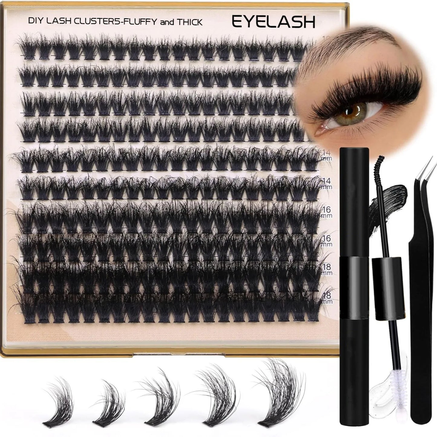 200pcs Individual Lashes 10-18mm 200D Fluffy Thick Lashes Natural Look Mixed DIY Eyelash Extension Volume Lash Clusters Makeup