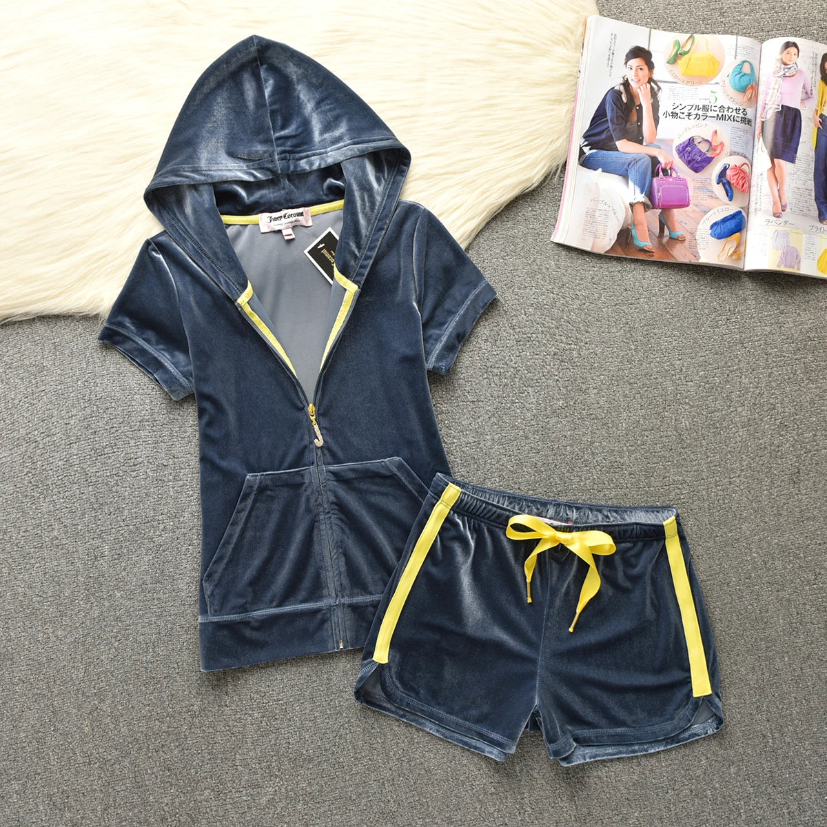Velvet Velour Shorts Tracksuit Two Piece Sets Women Outfit Short Sleeve Top and Short Sets Elegant Women's Sets