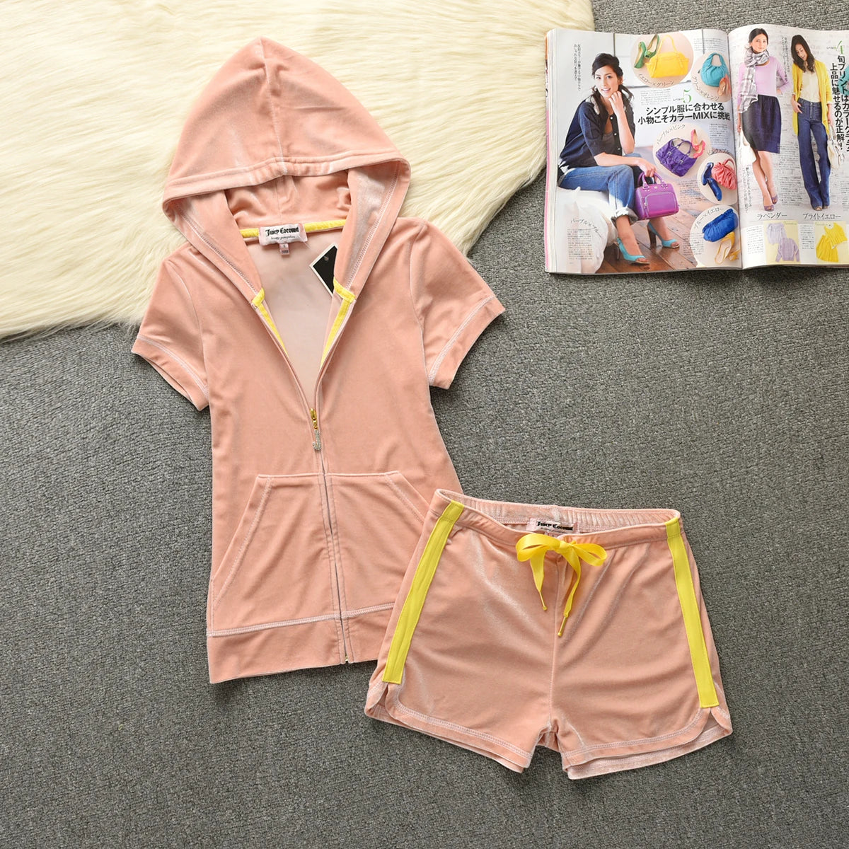 Velvet Velour Shorts Tracksuit Two Piece Sets Women Outfit Short Sleeve Top and Short Sets Elegant Women's Sets