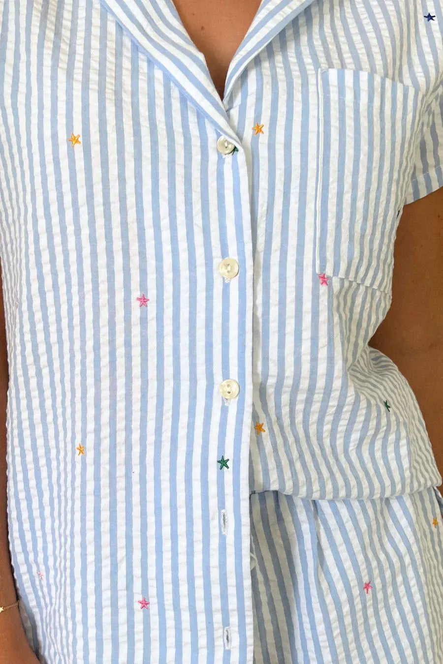 Women's 2 Piece Pajama Set Stripe Printed Short Sleeves Button Shirt And Elastic Waist Pants Cotton Loungewear Soft Sleepwear
