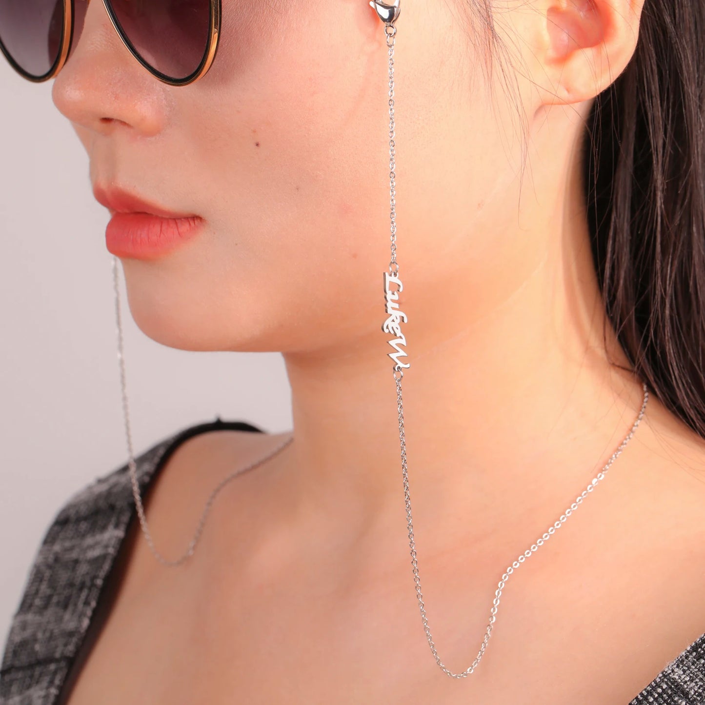 Teamer Custom Name Glasses Chain for Women Men Stainless Steel Personalized Sunglasses Chain Mask Lanyard Valentine's Day Gift