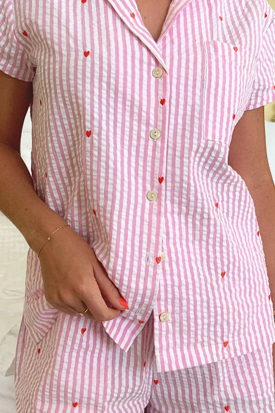 Women's 2 Piece Pajama Set Stripe Printed Short Sleeves Button Shirt And Elastic Waist Pants Cotton Loungewear Soft Sleepwear