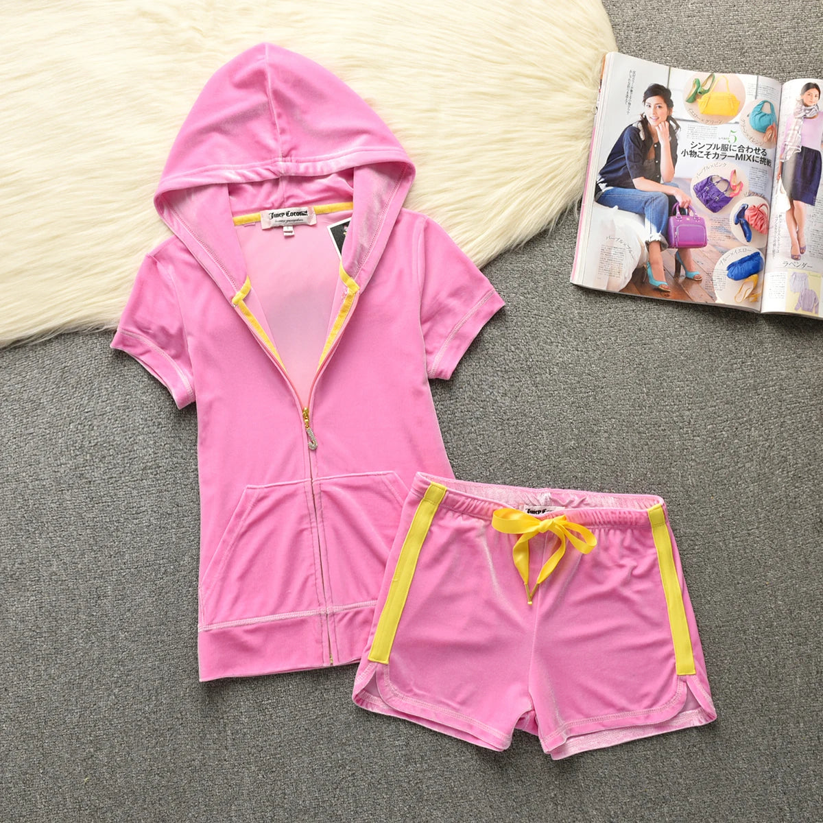 Velvet Velour Shorts Tracksuit Two Piece Sets Women Outfit Short Sleeve Top and Short Sets Elegant Women's Sets