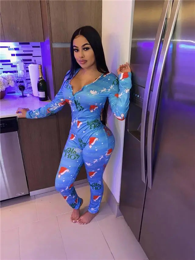Onesie Women Fashion Love Heart Print Button Women Jumpsuit Sexy V-Neck Winter Long Sleeve Pijamas Valentines Day Gift Sleepwear