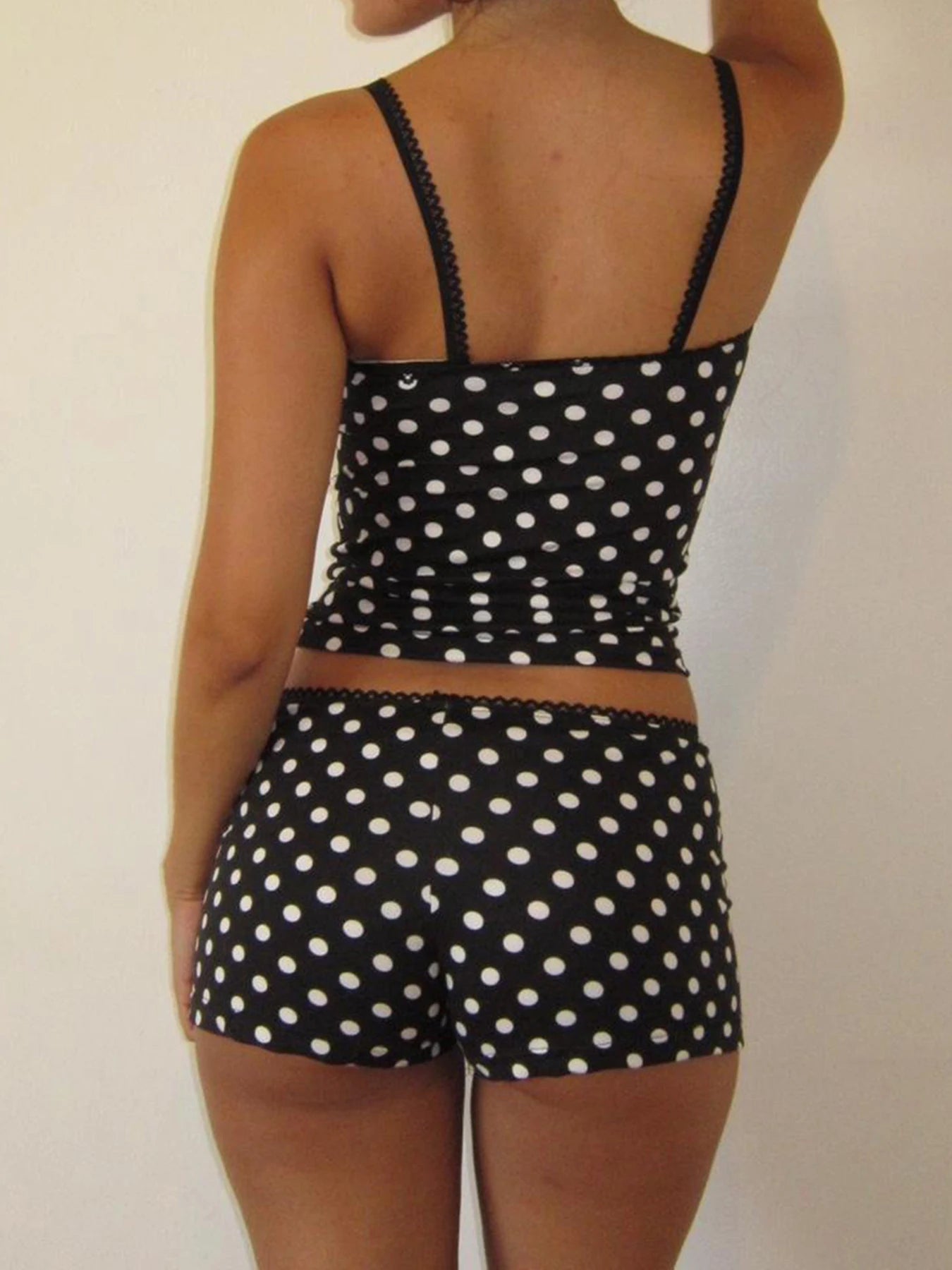 Dot Print Basic Halter Tops Short Women’s Sets Simple Cute Causal 2024s Trendy Clothing Fashion Slim