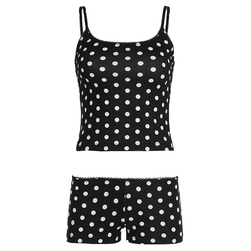 Dot Print Basic Halter Tops Short Women’s Sets Simple Cute Causal 2024s Trendy Clothing Fashion Slim